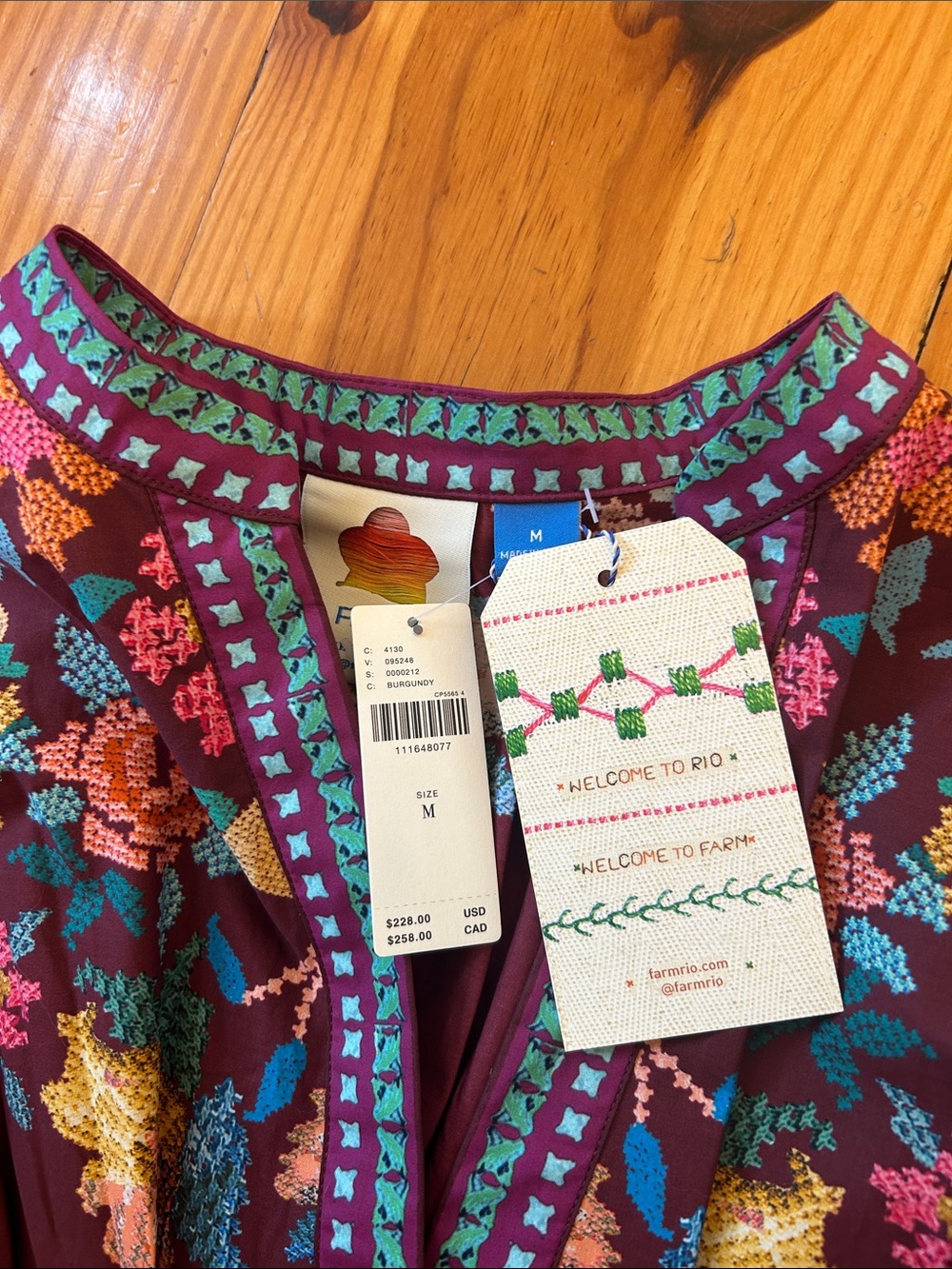 FARM Rio Cotton Burgundy Floral Midi Dress - Picture 3 of 6
